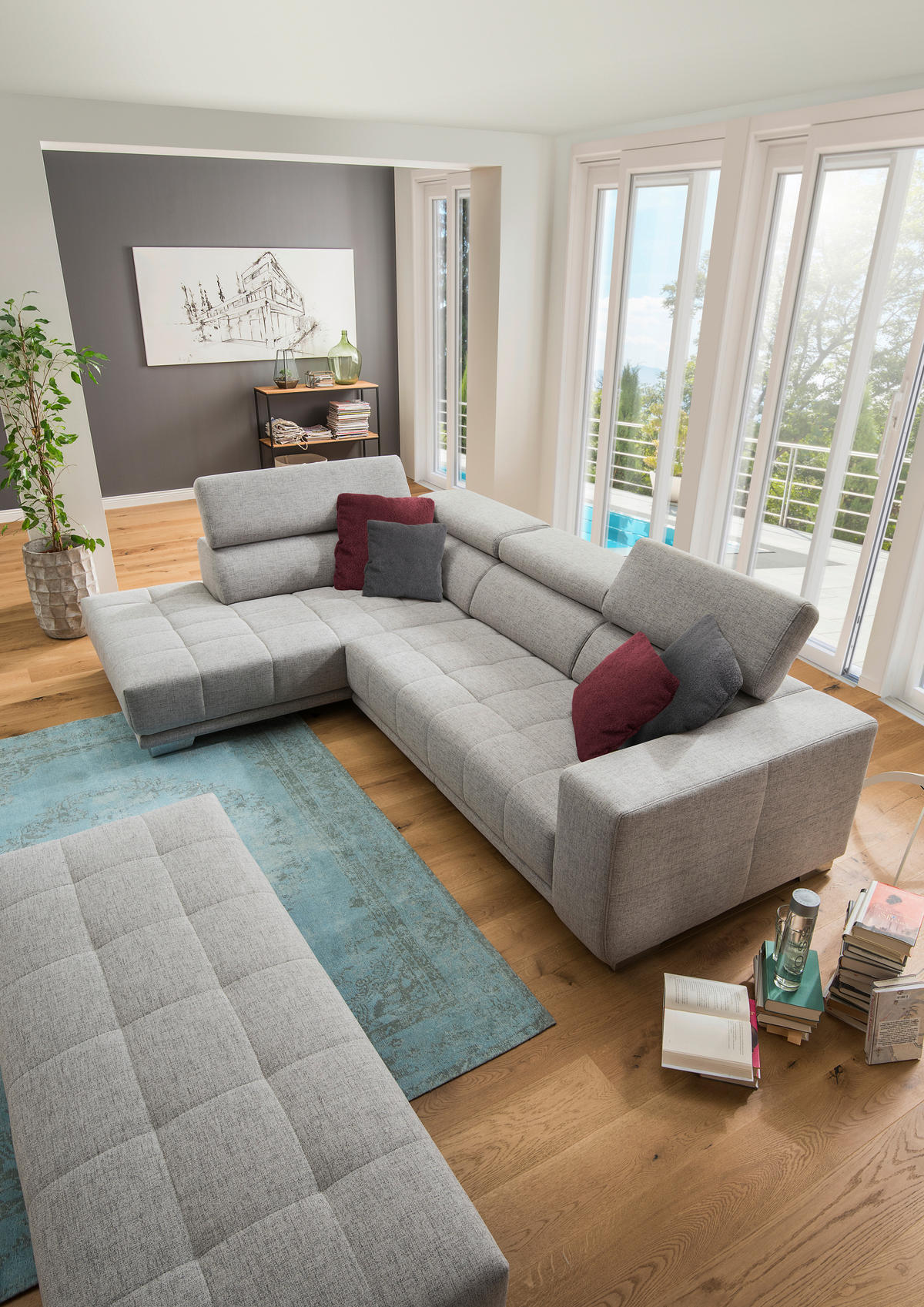 ECKSOFA in Chenille Hellgrau  - Chromfarben/Hellgrau, Design, Textil (207/301cm) - Xora