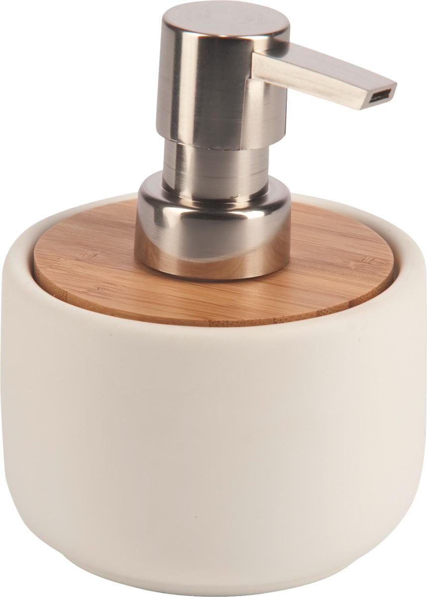 SEIFENSPENDER  - Braun/Weiß, Basics, Holz/Keramik (9,1/12,6/9,1cm) - Sadena