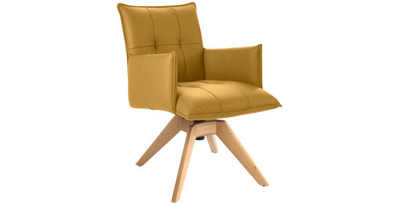 ARMLEHNSTUHL in Echtleder pigmentiert - Eichefarben/Gelb, Design, Leder/Holz (86/57/65cm) - Valnatura