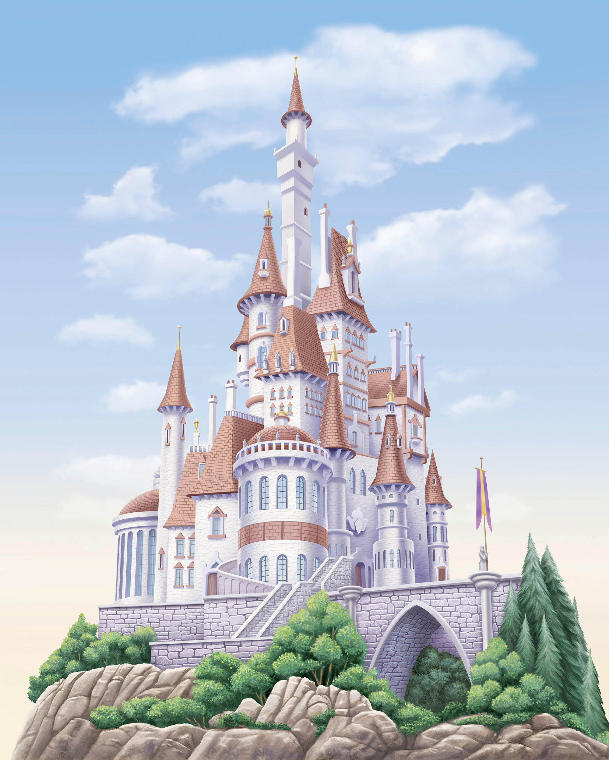 FOTOTAPETE PRINCESS BELLE CASTLE  - Blau, Design, Textil (200/250cm) - Disney