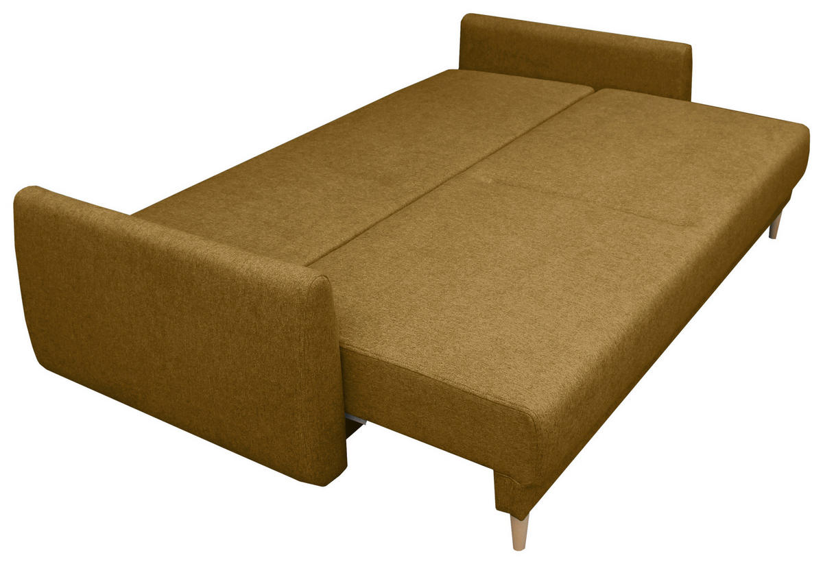 SCHLAFSOFA  mit Liegefunktion, Schlafen auf Sitzhöhe, Rücken echt Webstoff Senfgelb  - Buchefarben/Senfgelb, KONVENTIONELL, Holz/Textil (220/90/95cm) - Carryhome