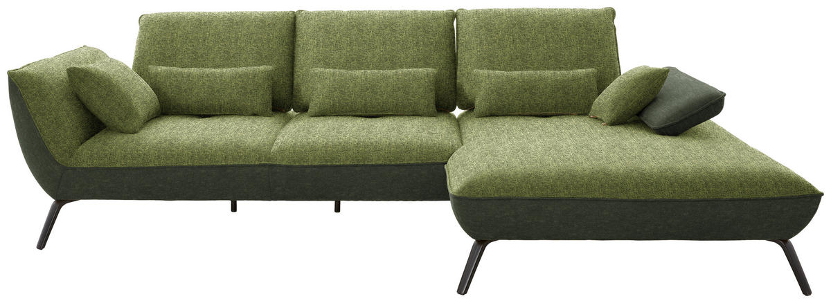 ECKSOFA in Flachgewebe Grün  - Schwarz/Grün, Design, Textil/Metall (301/191cm) - Moderano