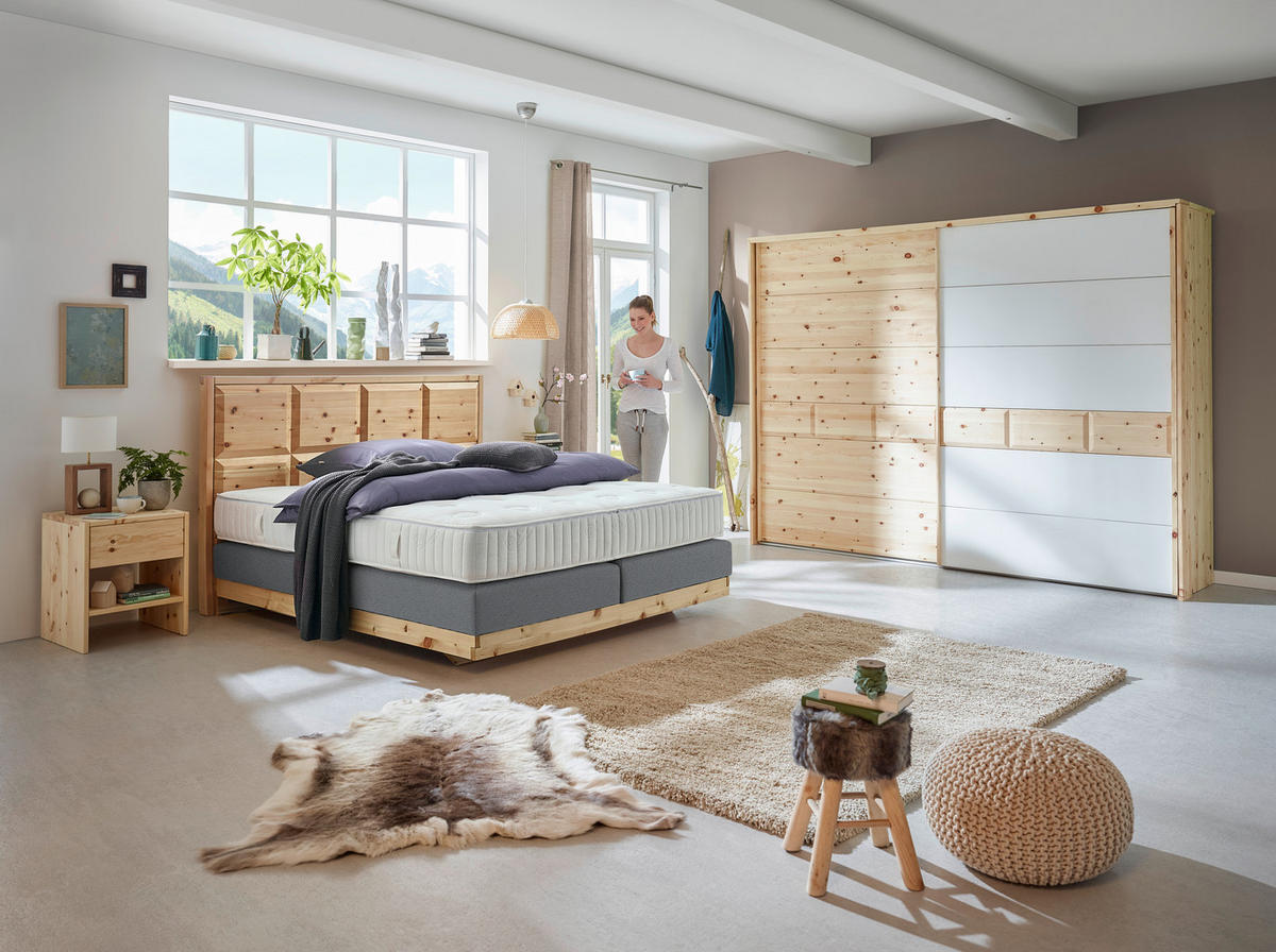 BOXSPRINGBETT 180/200 cm  Zirbelkieferfarben, Dunkelgrau  - Dunkelgrau/Zirbelkieferfarben, Natur, Holz/Textil (180/200cm) - Valnatura