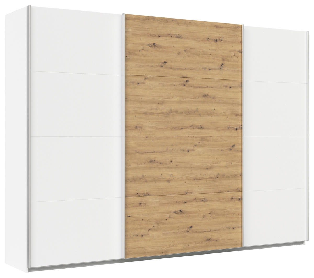 SCHWEBETÜRENSCHRANK  in Weiß, Eiche Artisan  - Alufarben/Weiß, KONVENTIONELL, Holzwerkstoff/Metall (315/210/62cm) - Xora