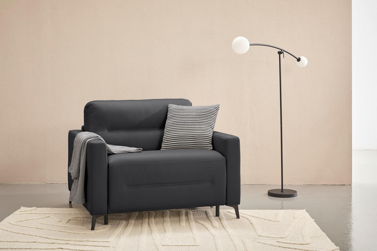 SCHLAFSESSEL Echtleder Schwarz    - Schwarz, Design, Leder/Metall (115/89/97cm) - Novel