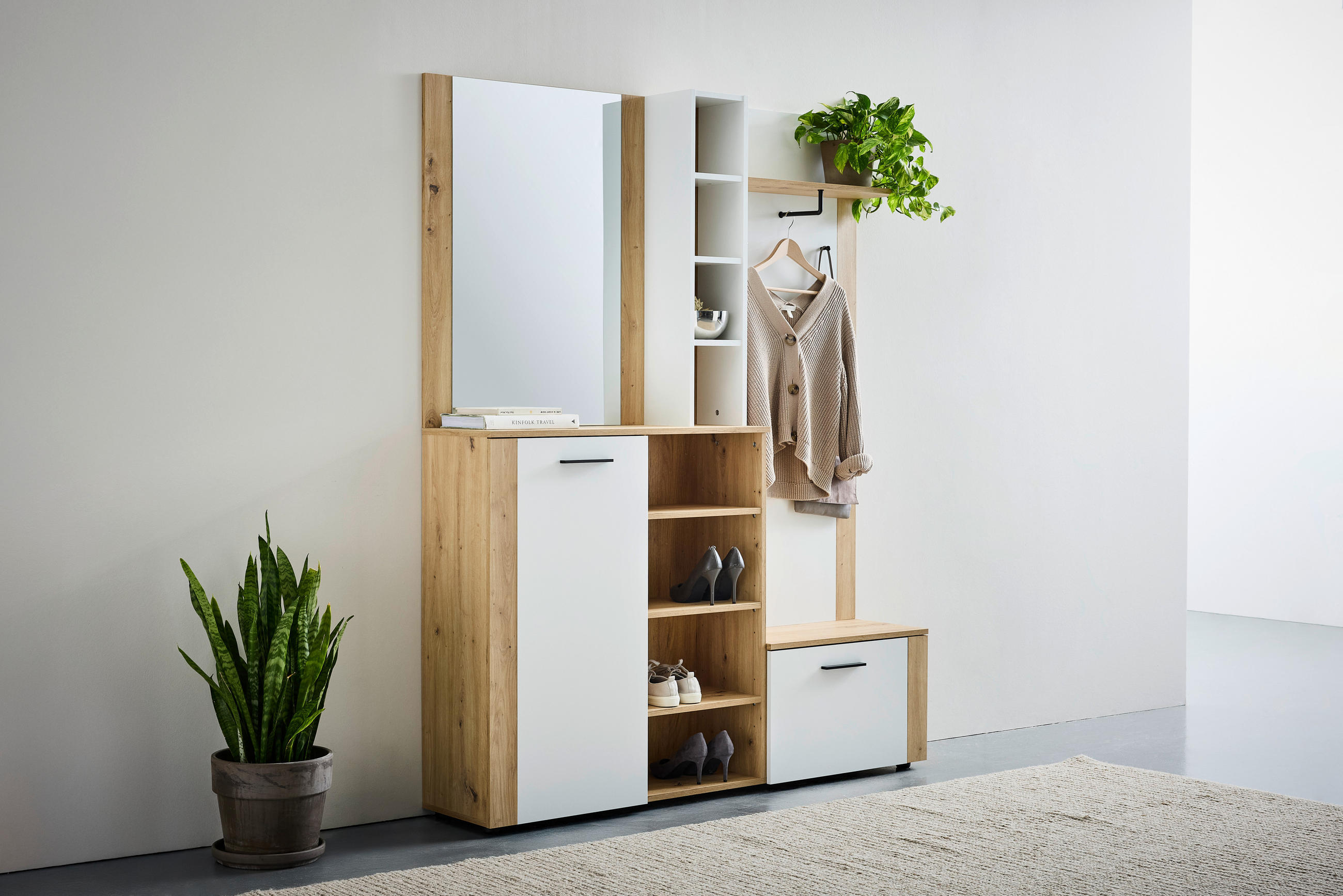 GARDEROBE 4-teilig  in 150/190/32 cm  - Weiß/Eiche Artisan, Design, Glas/Holzwerkstoff (150/190/32cm) - MID.YOU