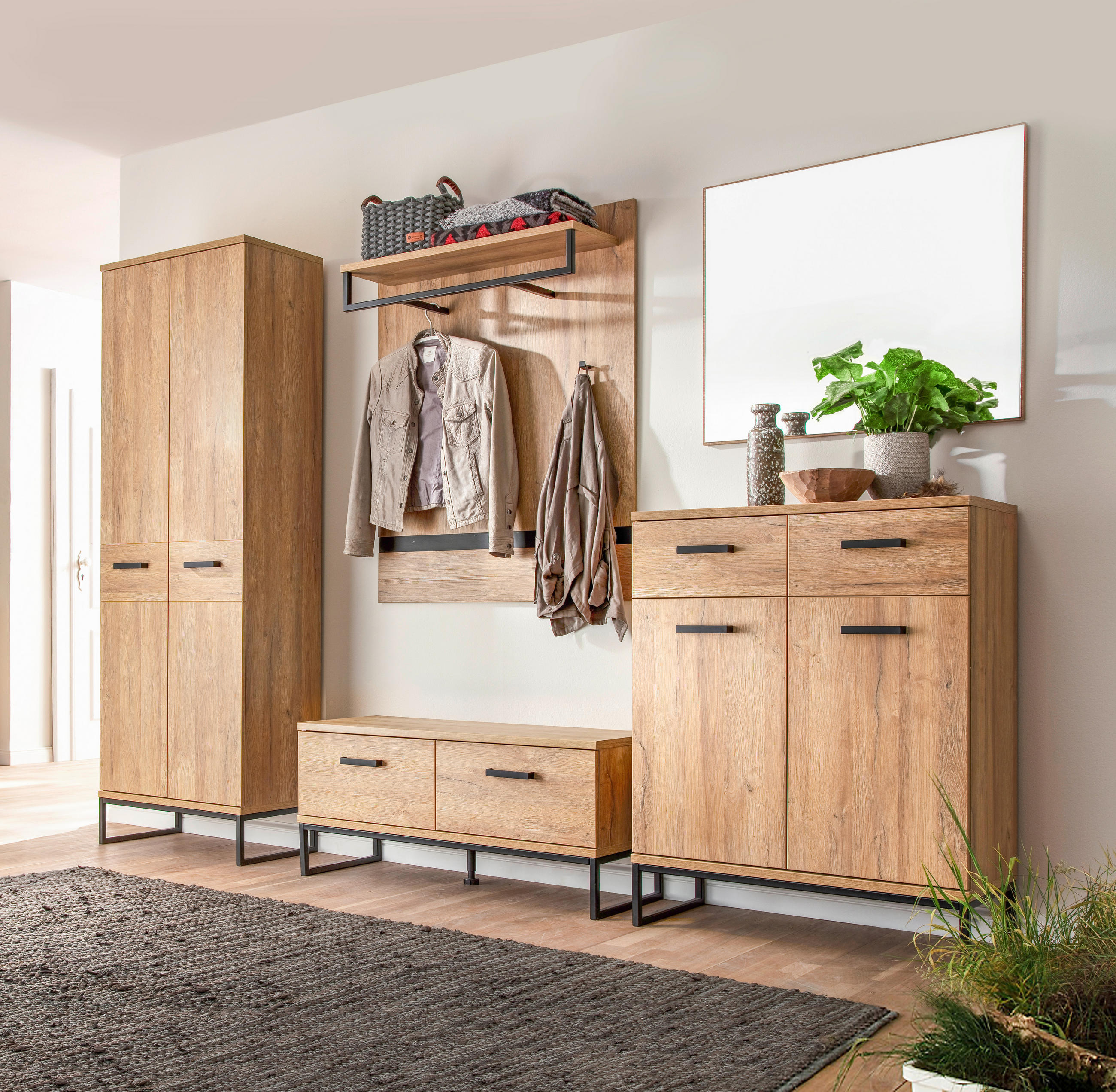 GARDEROBE 5-teilig in 267/196/38 cm - Eichefarben/Schwarz, Konventionell, Holzwerkstoff (267/196/38cm)