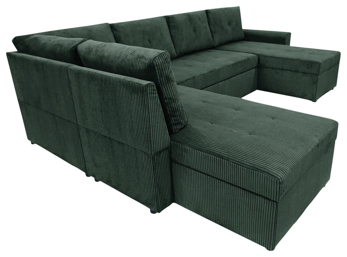 WOHNLANDSCHAFT TERMOLI Dunkelgrün Cord  - Dunkelgrün/Schwarz, Design, Kunststoff/Textil (212/297/155cm) - MID.YOU