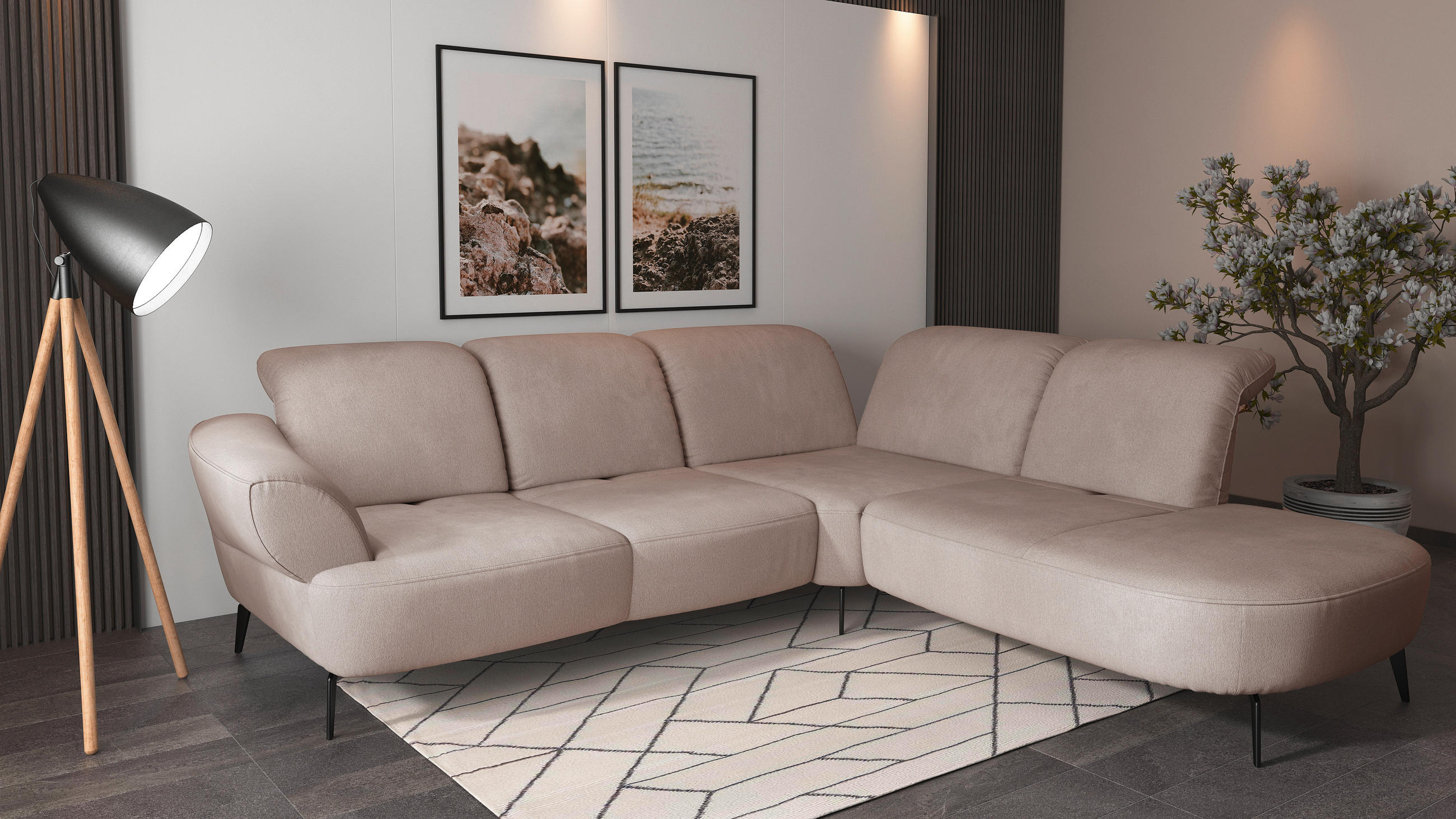ECKSOFA in Flachgewebe Greige  302/270 cm  - Greige/Schwarz, MODERN, Textil/Metall (302/270cm) - Sit & More