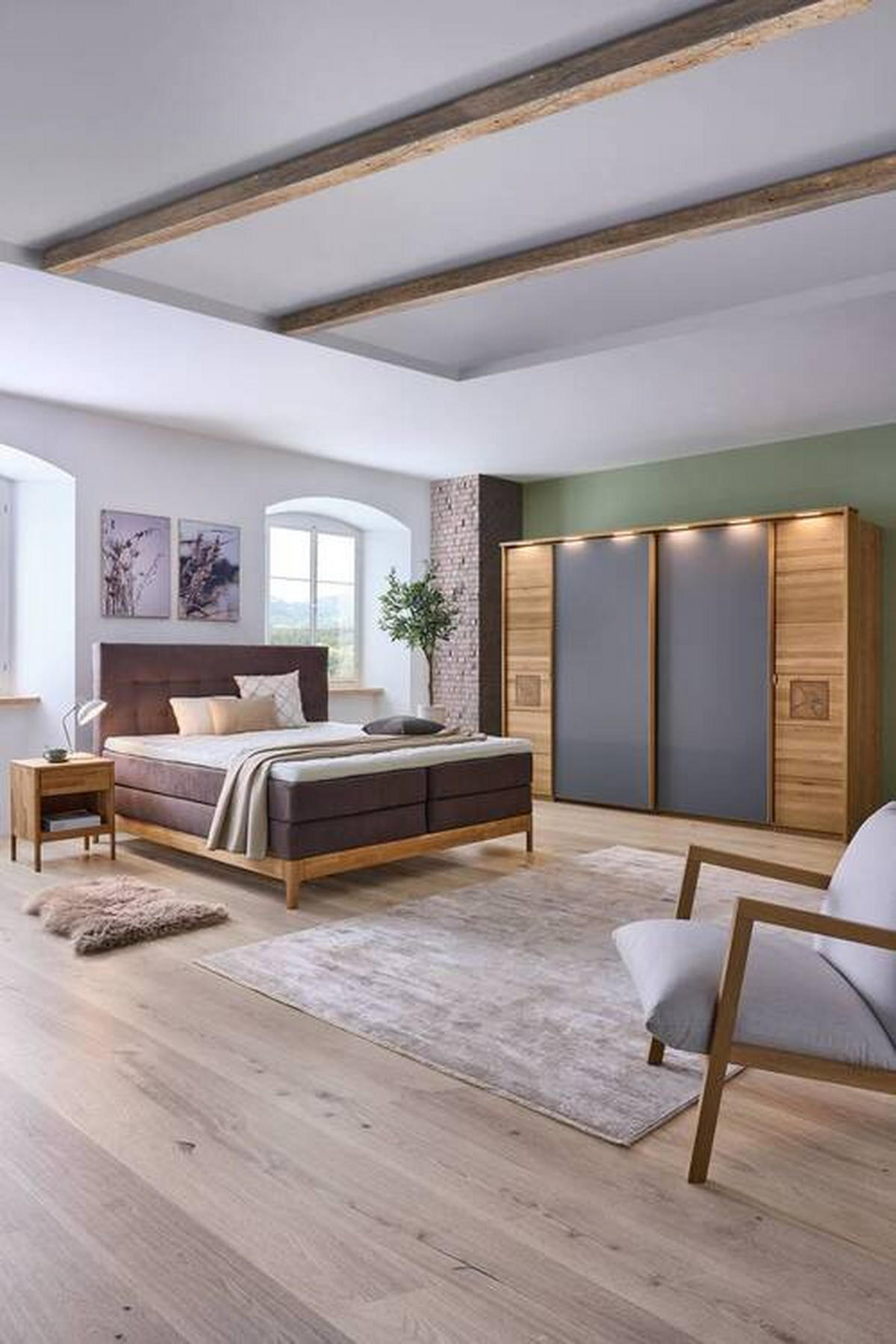 BOXSPRINGBETT 180/200 cm  in Braun, Wildeiche  - Wildeiche/Braun, Natur, Holz/Textil (180/200cm) - Linea Natura
