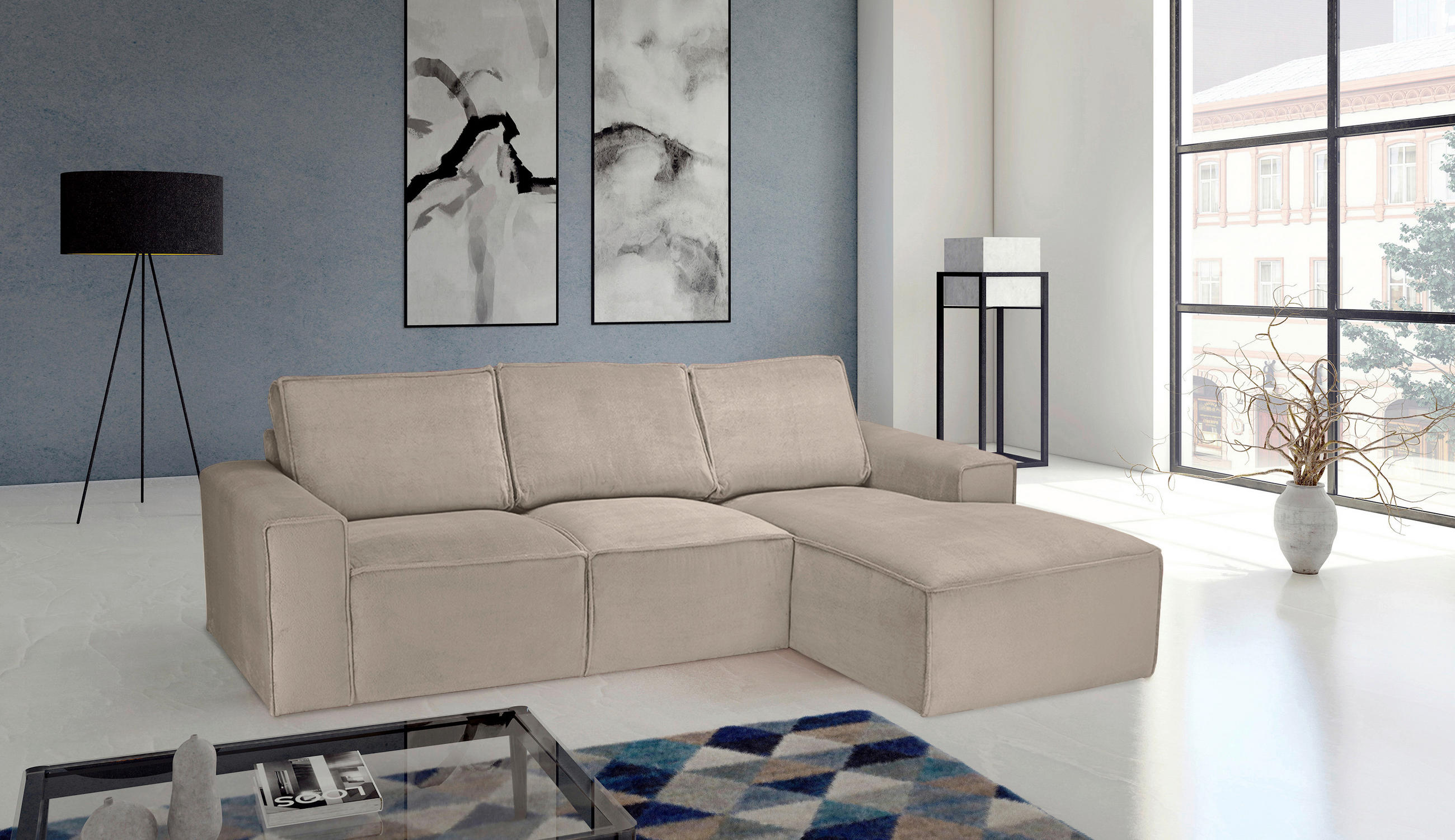 ECKSOFA Taupe Chenille - Taupe/Schwarz, KONVENTIONELL, Kunststoff/Textil (272/168cm) - Carryhome