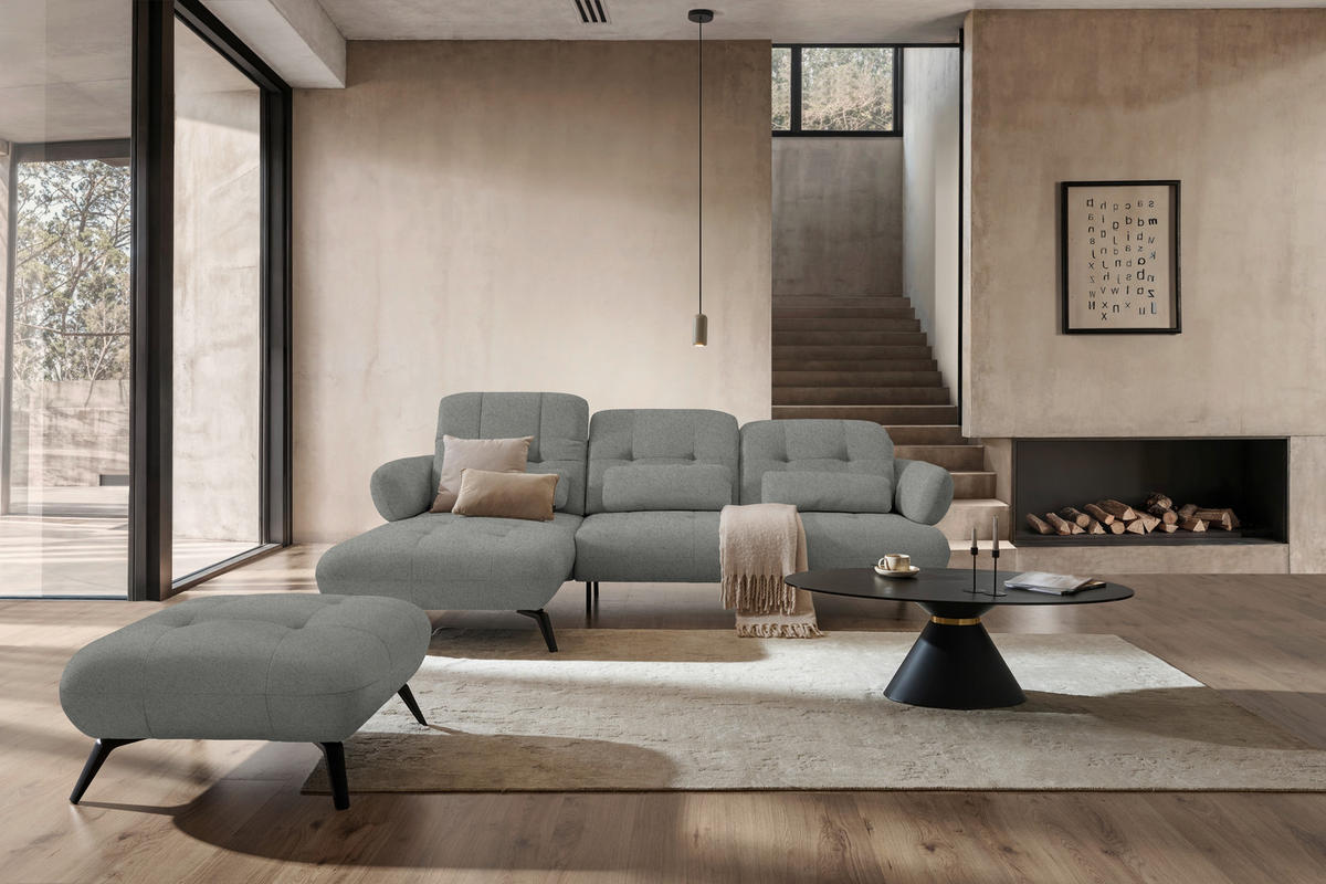 ECKSOFA Chenille Hellgrau  - Hellgrau/Schwarz, Modern, Textil/Metall (180/282cm) - Novel