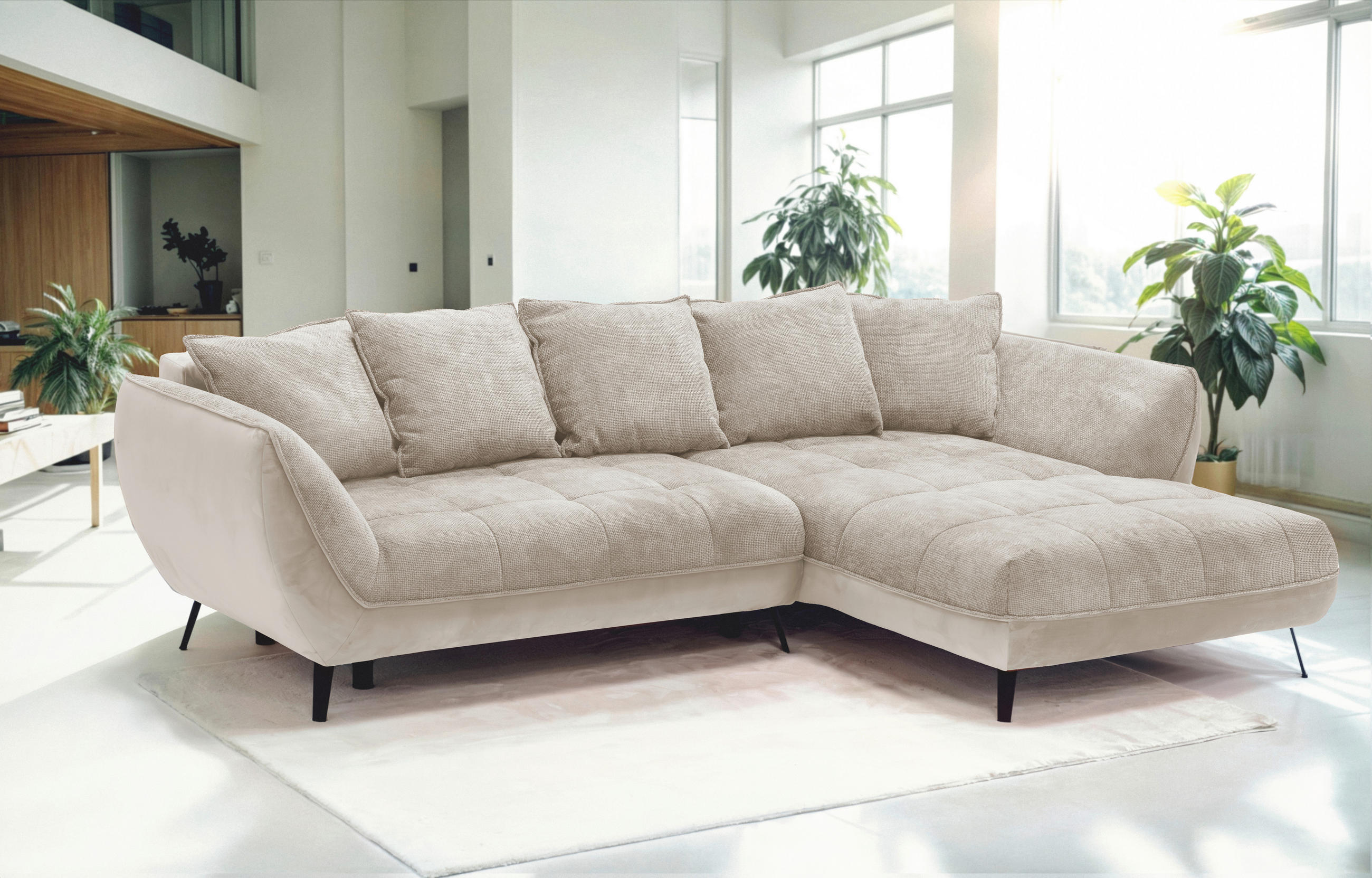 ECKSOFA in Struktur Beige, Sandfarben  - Sandfarben/Beige, Design, Textil/Metall (282/187cm) - Livetastic