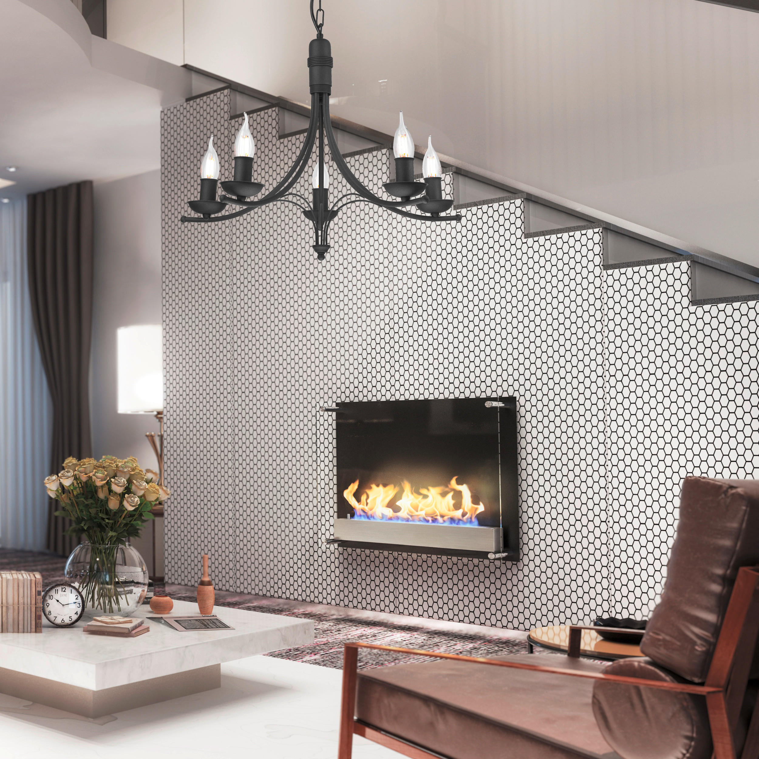 KRONLEUCHTER Lucy 58/100 cm   - Schwarz Hochglanz, KONVENTIONELL, Metall (58/100cm)