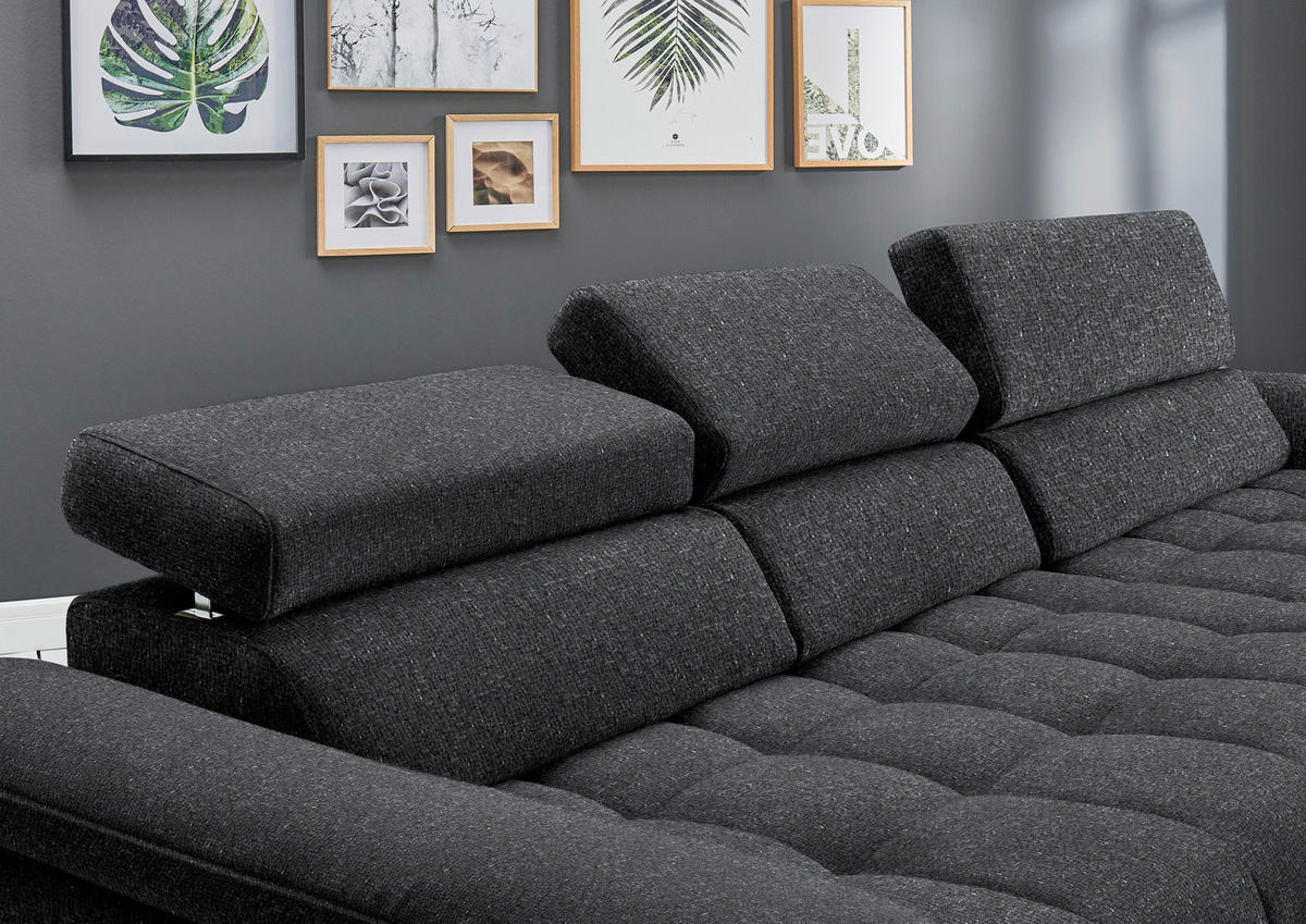 ECKSOFA in Chenille Anthrazit  329/190 cm  - Anthrazit/Schwarz, Design, Textil/Metall (329/190cm) - Beldomo Style