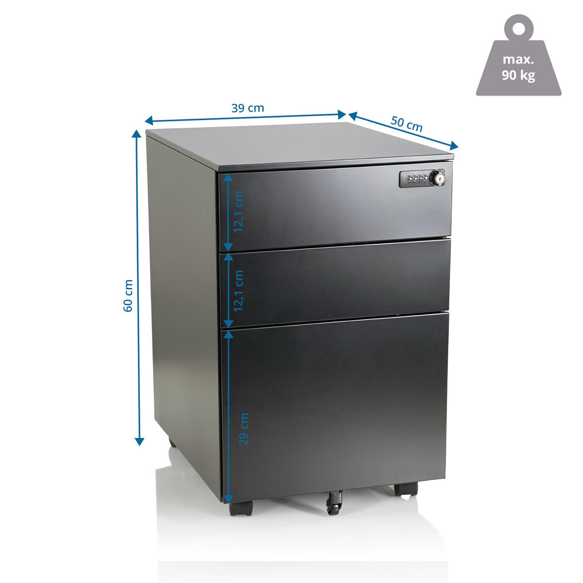 ROLLCONTAINER 39/60/50 cm  - Schwarz, MODERN, Kunststoff/Metall (39/60/50cm) - MID.YOU