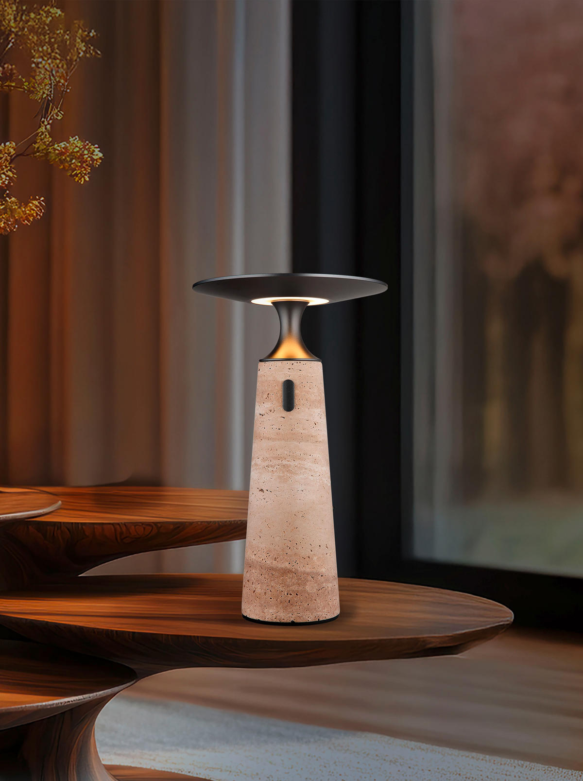 AKKU-TISCHLEUCHTE TRAVERTIN 20/33,6 cm  - Graphitfarben/Weiß, Design, Kunststoff/Stein (20/33,6cm)