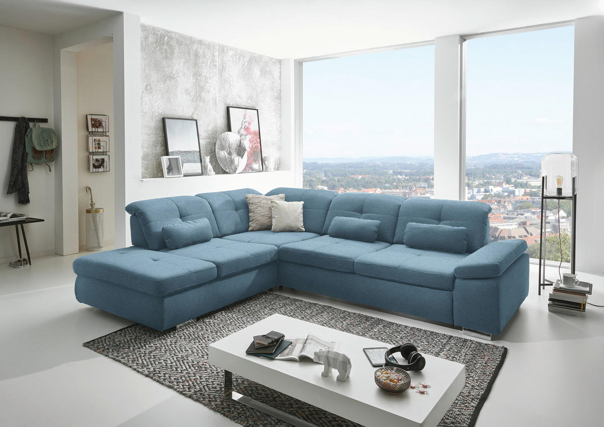 ECKSOFA Mikrofaser Hellblau  - Chromfarben/Hellblau, Design, Textil/Metall (260/312cm) - Beldomo Style