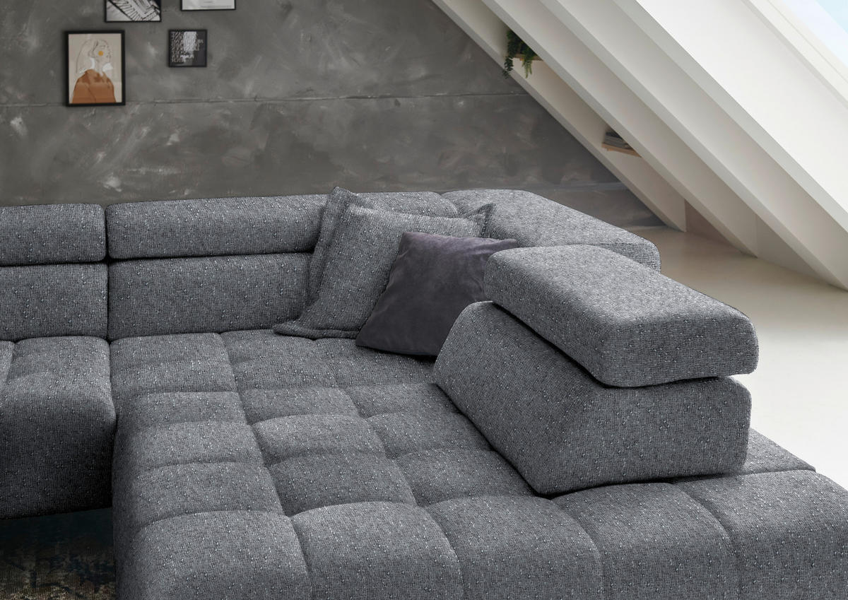 ECKSOFA in Chenille Grau  323/222 cm  - Schwarz/Grau, Design, Textil/Metall (323/222cm) - Beldomo Style