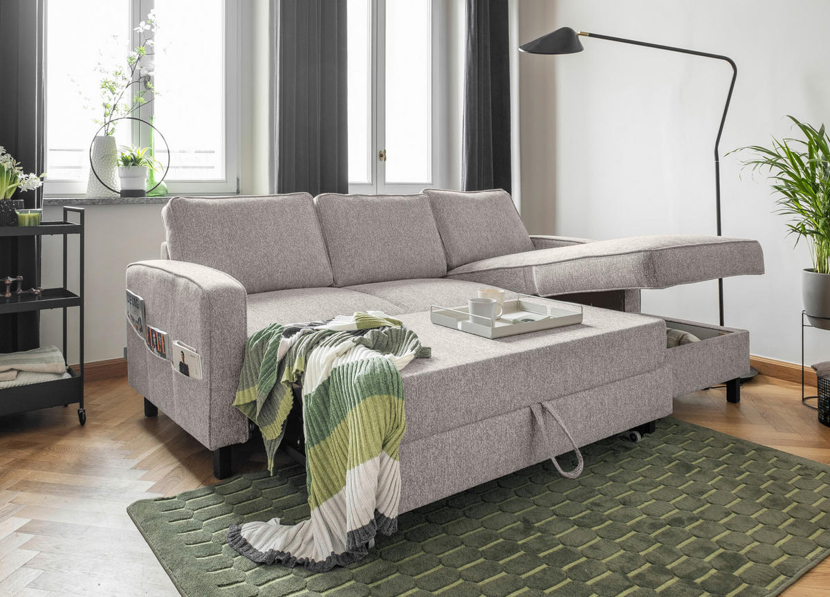 ECKSOFA in Struktur Grauweiss  - Schwarz/Grauweiss, Holz/Textil (228/148cm) - MID.YOU