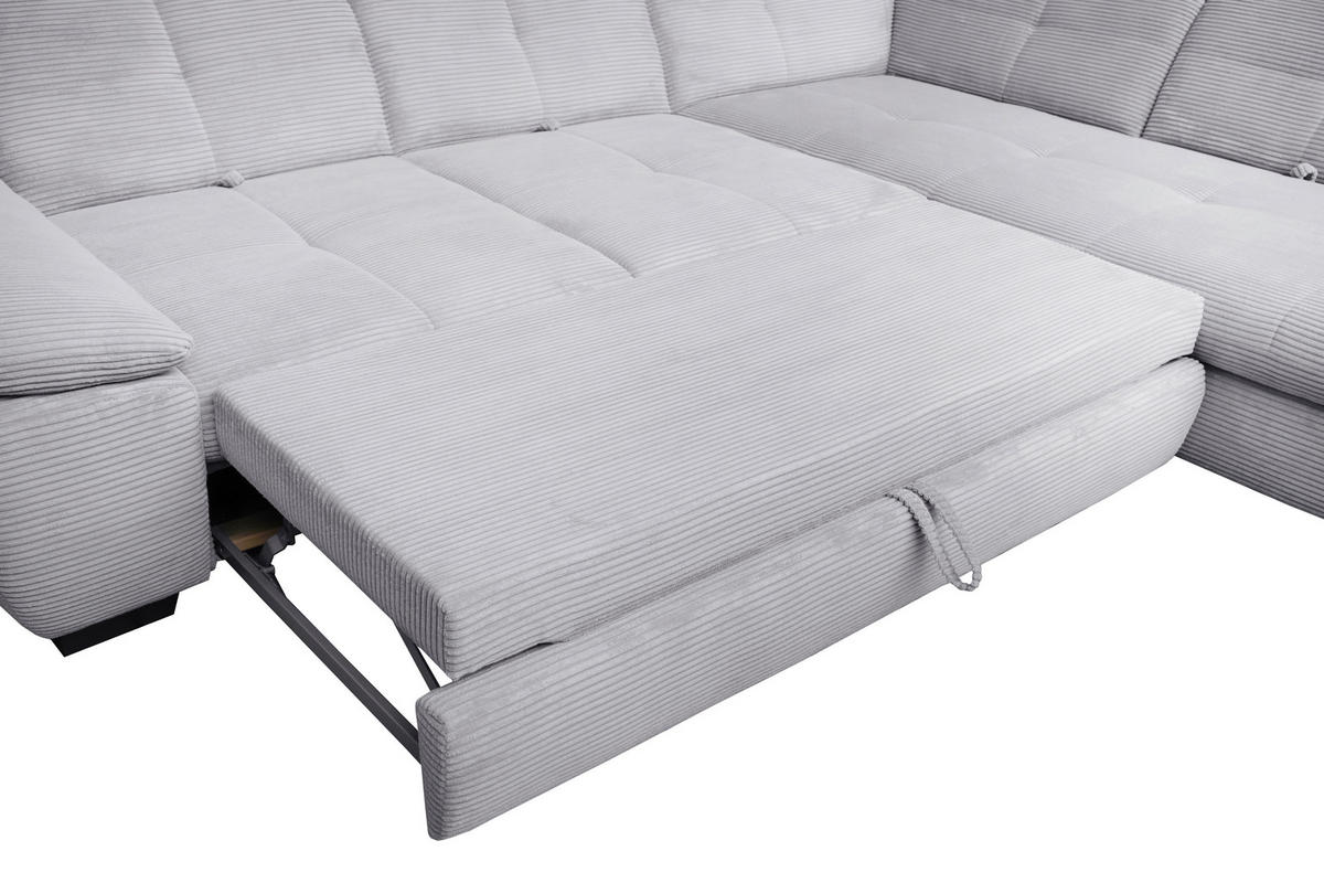 ECKSOFA in Cord Hellgrau  242/313 cm  - Hellgrau/Schwarz, Design, Textil/Metall (242/313cm) - Xora