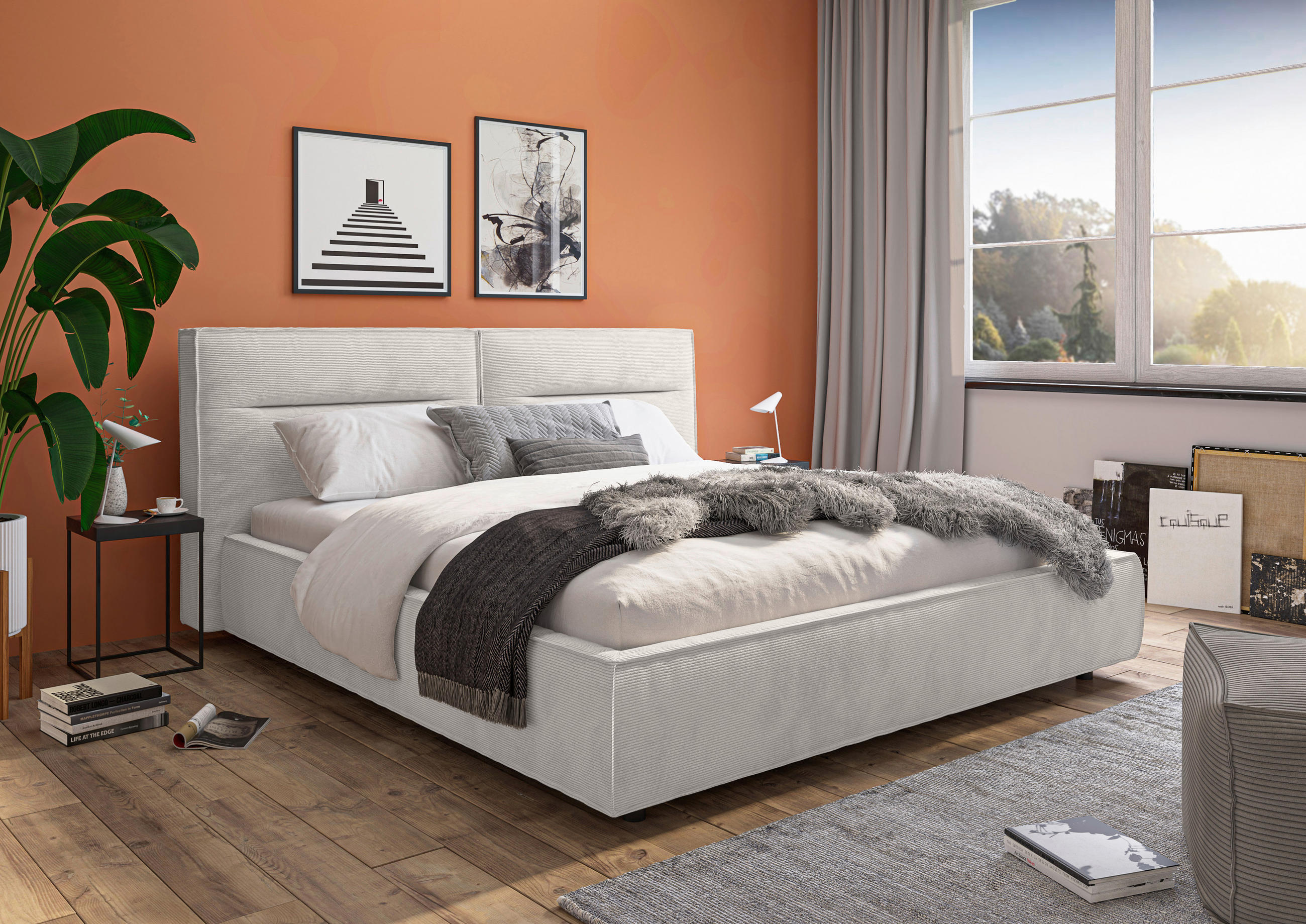 POLSTERBETT 200/200 cm  in Weiss  - Weiss/Schwarz, Design, Kunststoff/Textil (200/200cm) - Lomoco