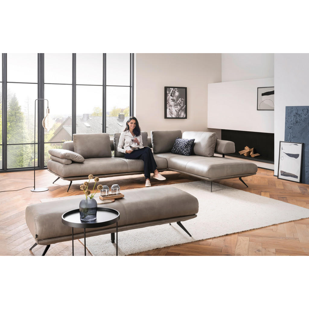 Thumbnail - Dieter Knoll Ecksofa, Grau, Leder, Echtleder, Rindleder, 4-Sitzer, Füllung: Polyurethan (Pur), L-Form, Ottomane rechts, ...