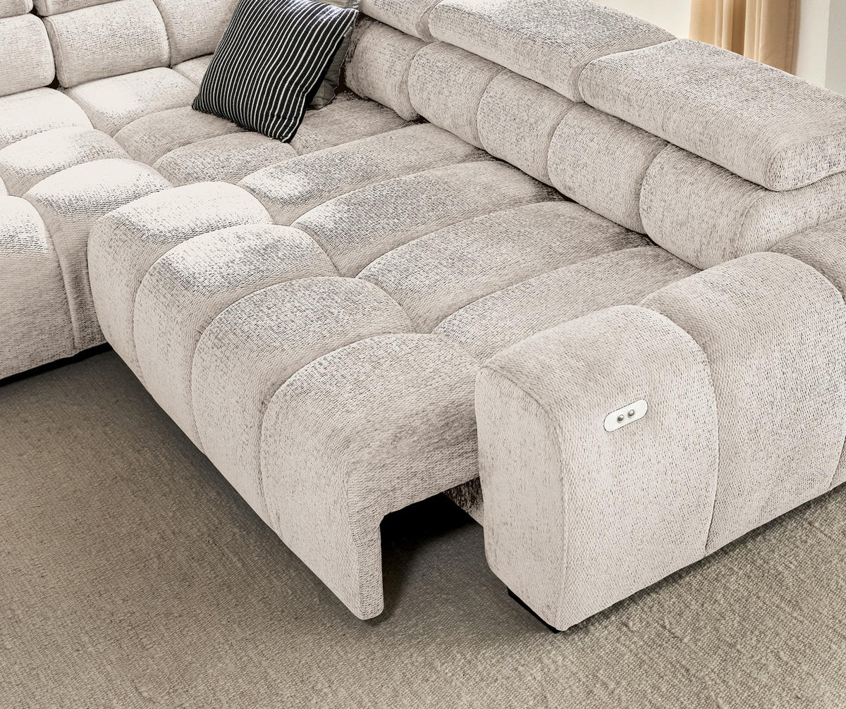 ECKSOFA inkl. Funktionen Beige Webstoff  - Beige/Schwarz, MODERN, Kunststoff/Textil (205/297cm) - Welnova
