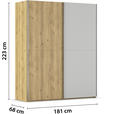 SCHWEBETÜRENSCHRANK 180/223/68 cm 2-türig Eichefarben, Chromfarben, Hellgrau  - Chromfarben/Eichefarben, Design, Glas/Holz (180/223/68cm) - Novel