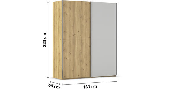 SCHWEBETÜRENSCHRANK 180/223/68 cm 2-türig Eichefarben, Chromfarben, Hellgrau  - Chromfarben/Eichefarben, Design, Glas/Holz (180/223/68cm) - Novel