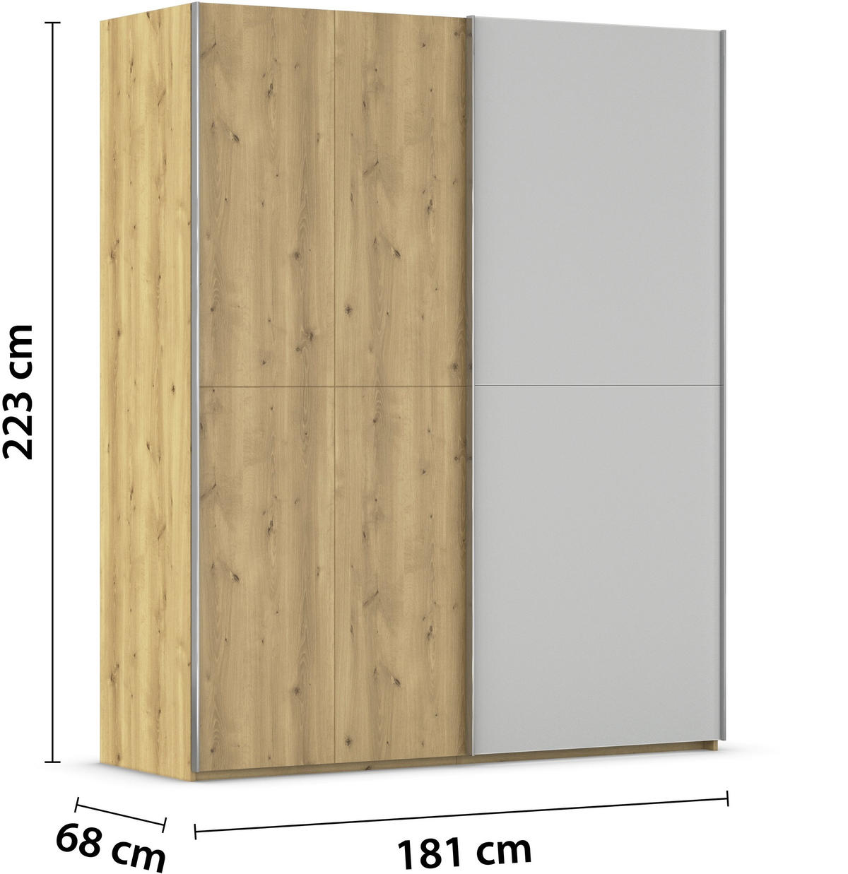 SCHWEBETÜRENSCHRANK 180/223/68 cm 2-türig Eichefarben, Chromfarben, Hellgrau  - Chromfarben/Eichefarben, Design, Glas/Holz (180/223/68cm) - Novel