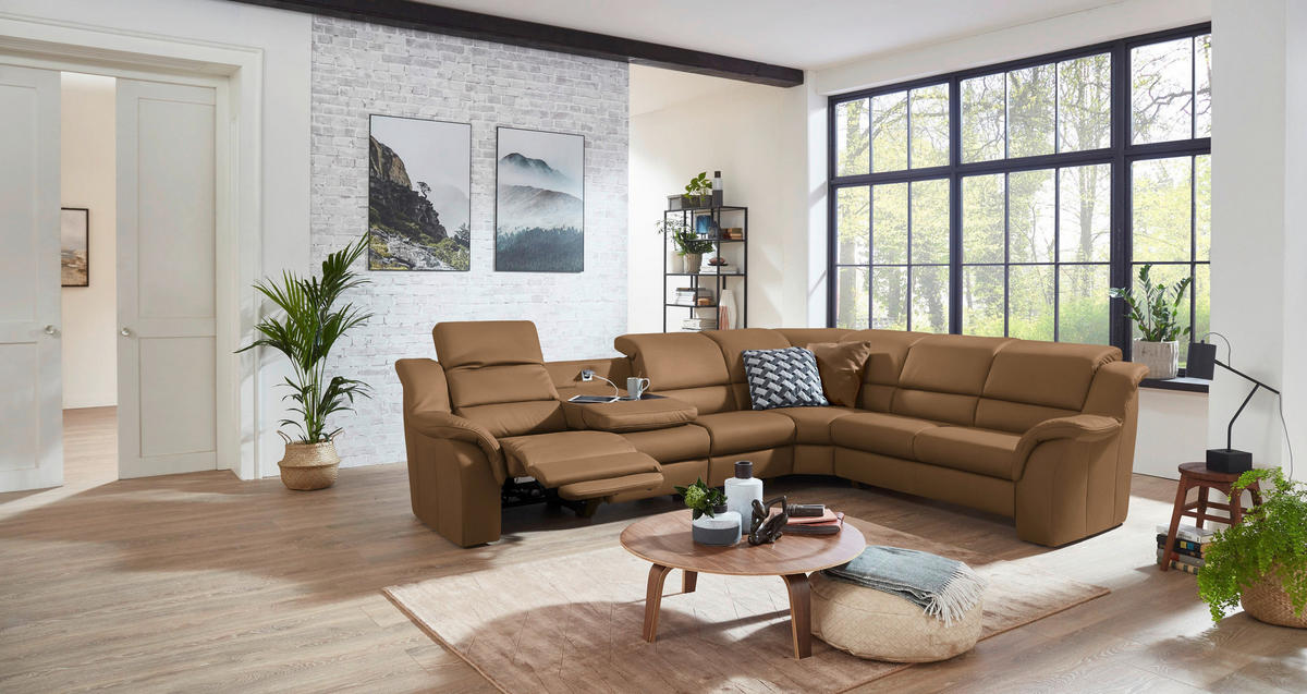 ECKSOFA  in Echtleder Haselnussfarben  324/260 cm  - Chromfarben/Haselnussfarben, KONVENTIONELL, Leder/Kunststoff (324/260cm) - Cantus
