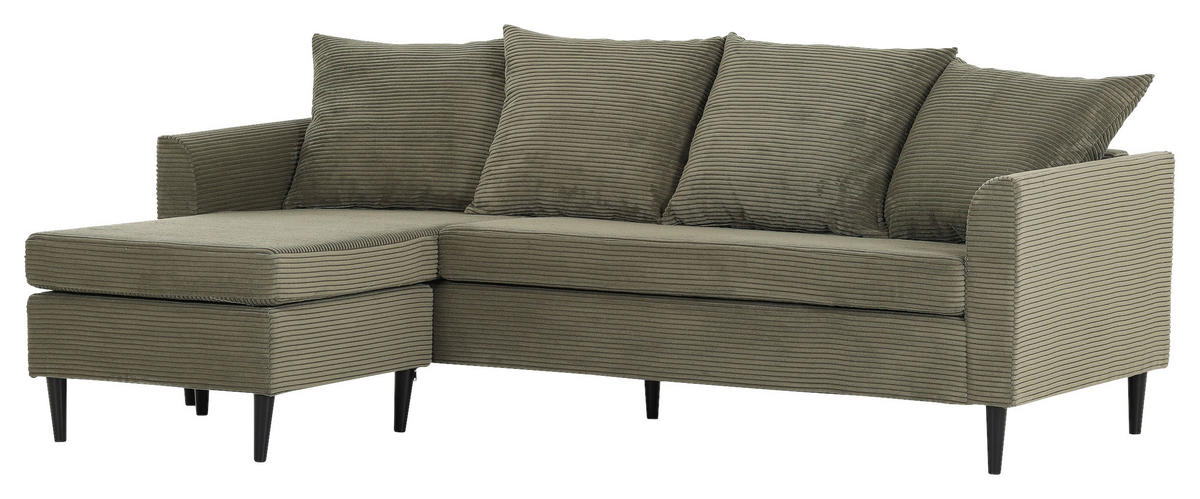 ECKSOFA Dunkelgrün Cord Rückenkissen, Rücken echt  - Dunkelgrün/Schwarz, KONVENTIONELL, Holz/Textil (150/218cm) - Carryhome