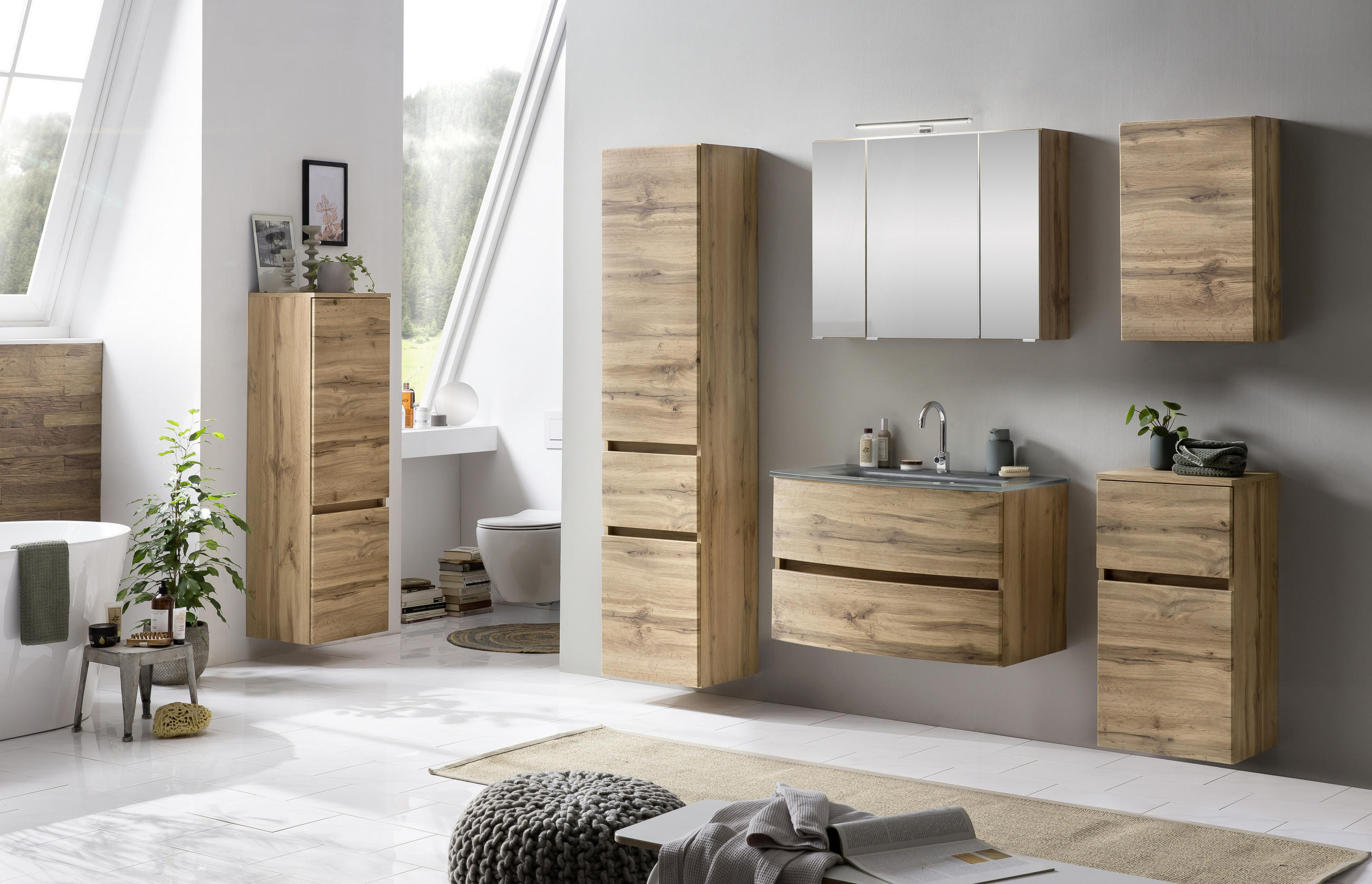 WASCHTISCHKOMBI 80 cm - Eichefarben/Grau, KONVENTIONELL, Glas/Holzwerkstoff (80cm) - Held