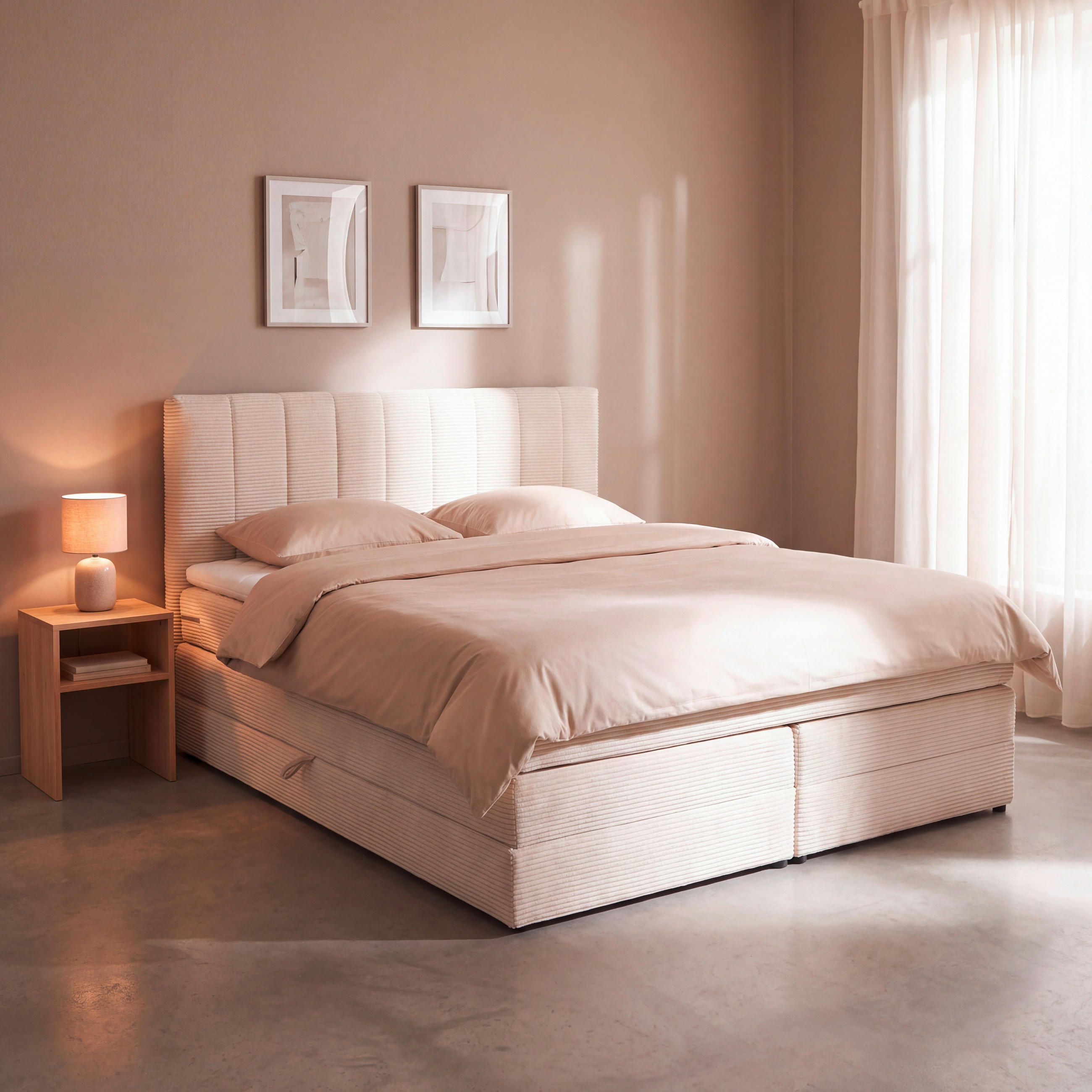 BOXSPRINGBETT 160/200 cm  in Beige  - Beige/Schwarz, Basics, Kunststoff/Textil (160/200cm) - Boxxx
