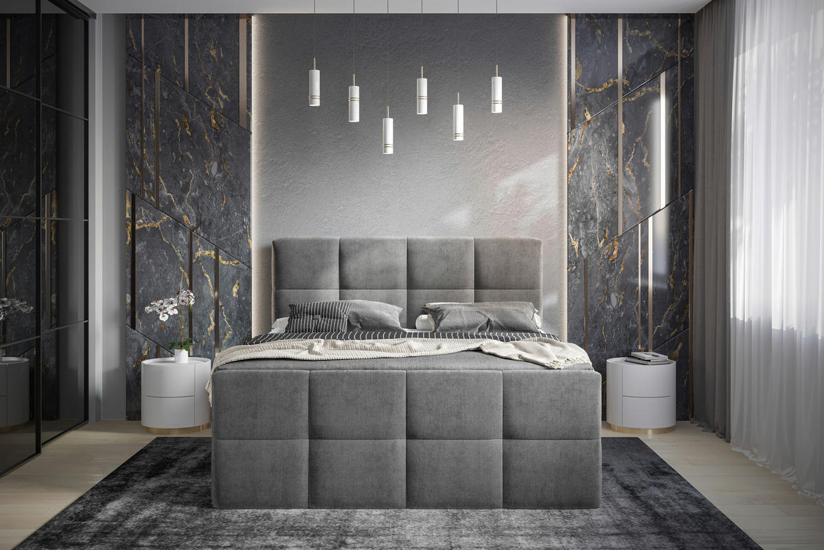 BOXBETT 160/200 cm  in Grau  - Chromfarben/Grau, Design, Holz/Holzwerkstoff (160/200cm) - Esposa