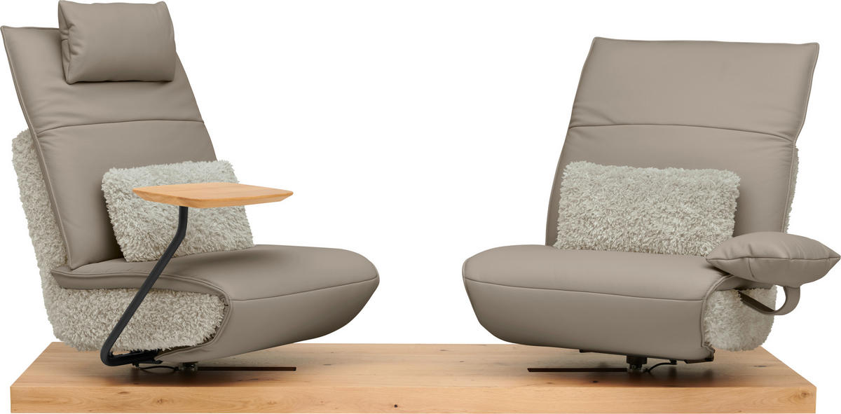 2-SITZER-SOFA Hochflor Echtleder Creme, Greige  - Greige/Creme, Design, Leder/Holz (240/65/104cm) - Koinor