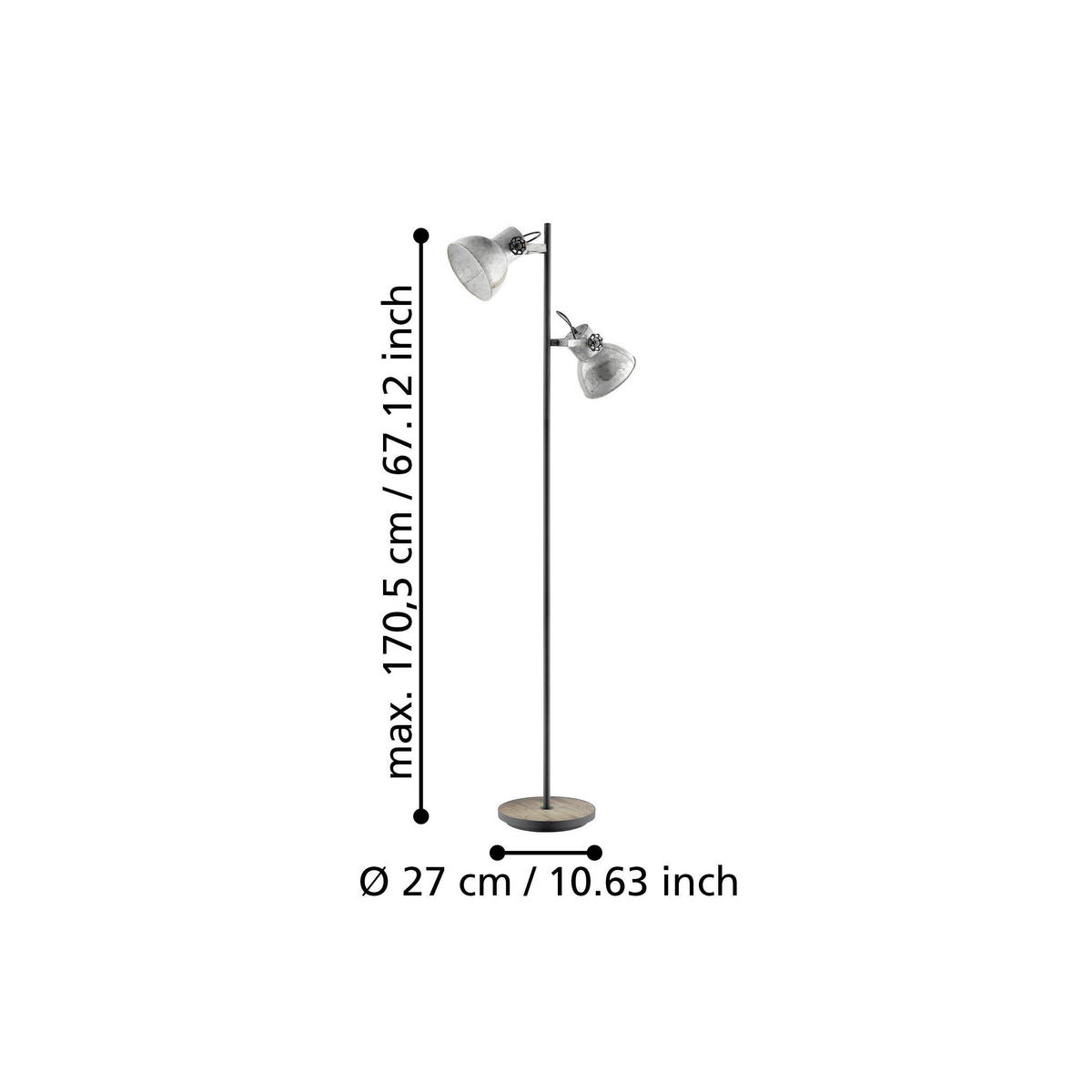 STEHLEUCHTE Industrial 27/158 cm  - Zinkfarben/Schwarz, LIFESTYLE, Holz/Metall (27/158cm) - Eglo