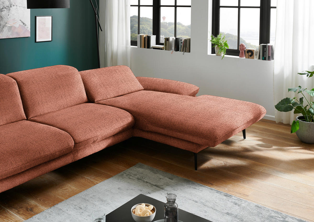 ECKSOFA in Chenille Rostfarben  - Rostfarben/Schwarz, Design, Textil/Metall (319/188cm) - Beldomo System