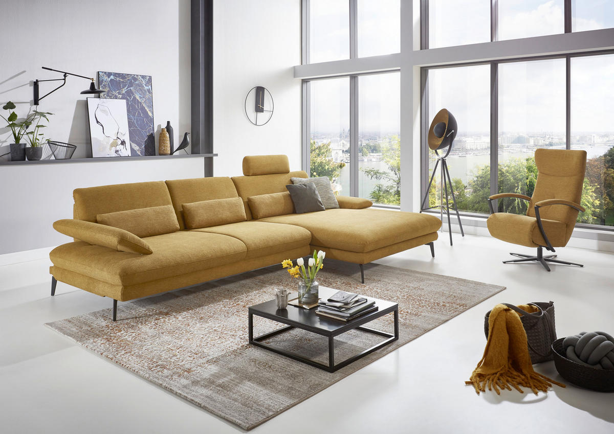 ECKSOFA in Chenille Currygelb  - Currygelb/Schwarz, Design, Textil/Metall (310/180cm) - Dieter Knoll