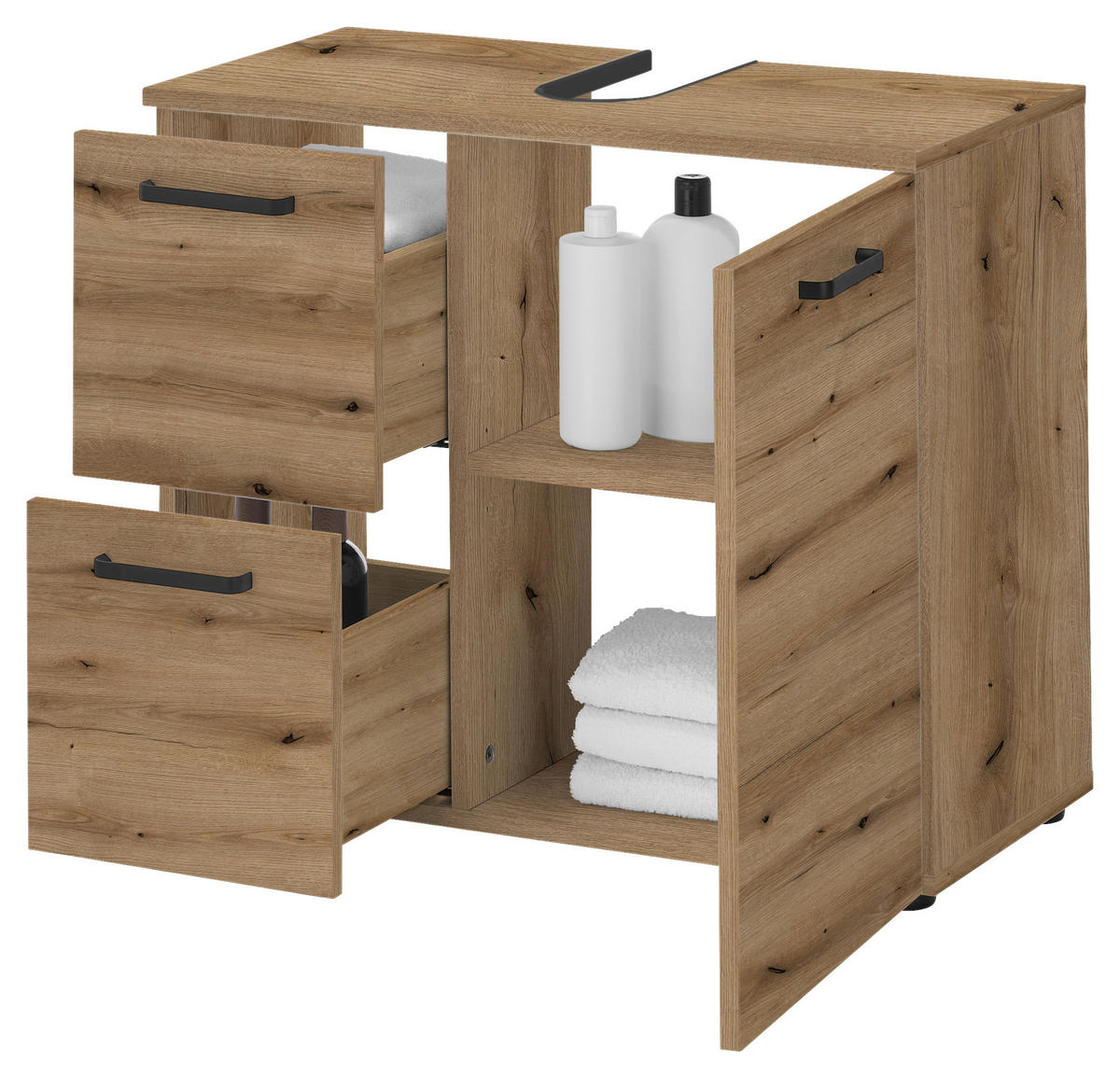 WASCHBECKENUNTERSCHRANK 70/60/35 cm  - Eichefarben/Schwarz, MODERN, Holzwerkstoff/Kunststoff (70/60/35cm) - MID.YOU