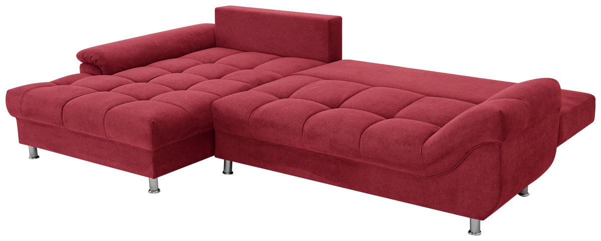 ECKSOFA in Flachgewebe, Mikrofaser Rot  - Chromfarben/Rot, Design, Kunststoff/Textil (198/312cm) - Livetastic