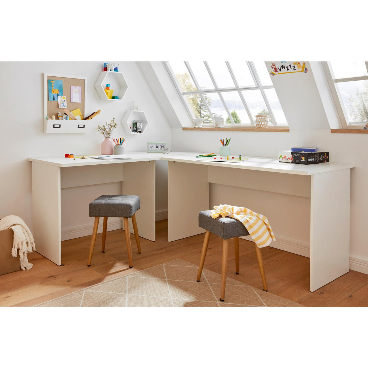 PISAĆI STOL KUTNI  bijela  drvni materijal  - bijela, Konvencionalno, drvni materijal (205/65-155/75cm) - MID.YOU