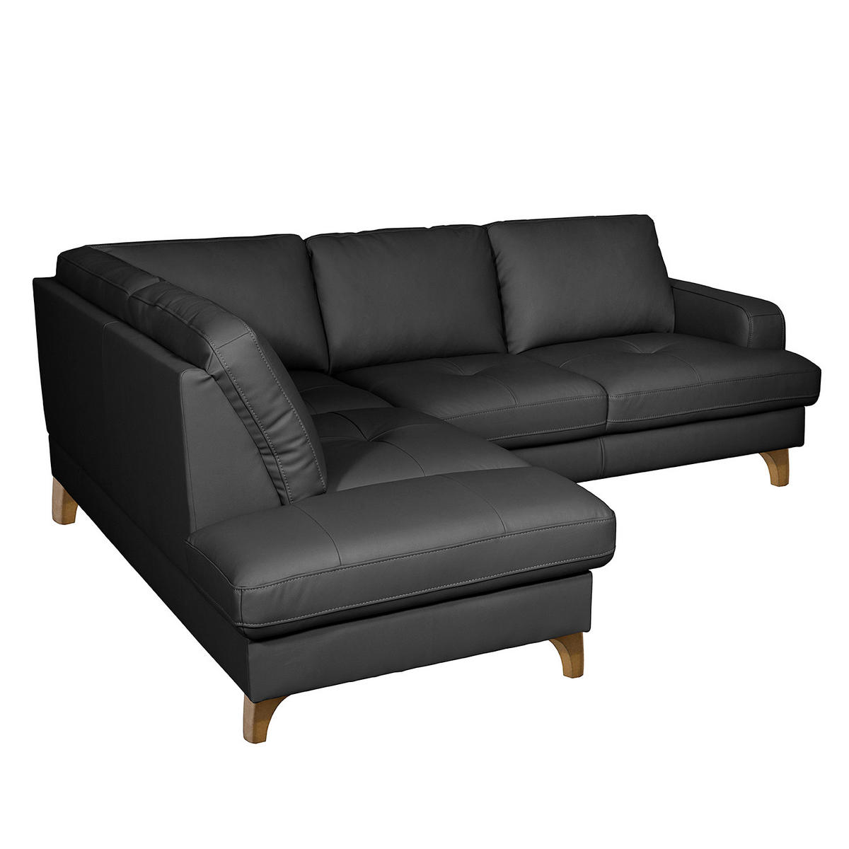 ECKSOFA Lederlook Echtleder Schwarz  - Buchefarben/Schwarz, Design, Leder/Holz (190/234cm) - Livetastic