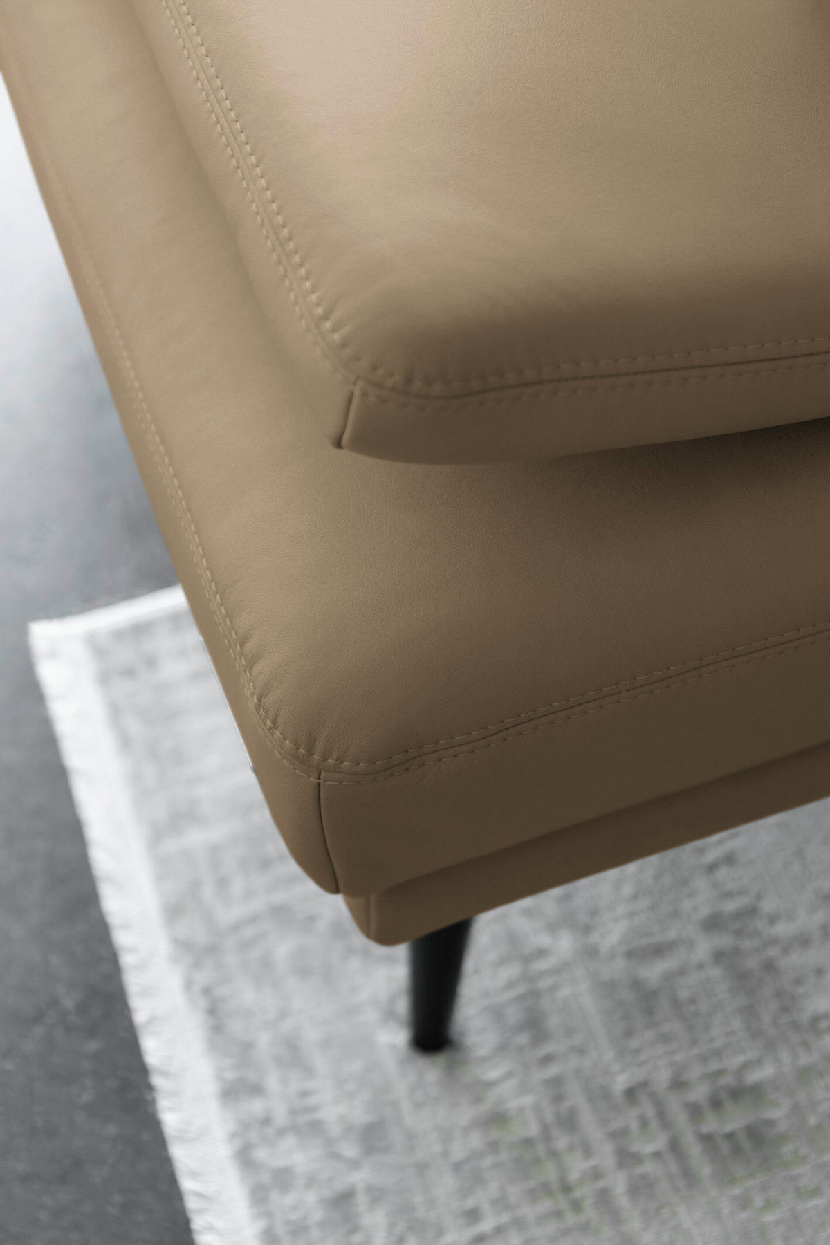 ECKSOFA Echtleder Khaki  - Khaki/Schwarz, Konventionell, Leder/Metall (180/301cm) - Joop!