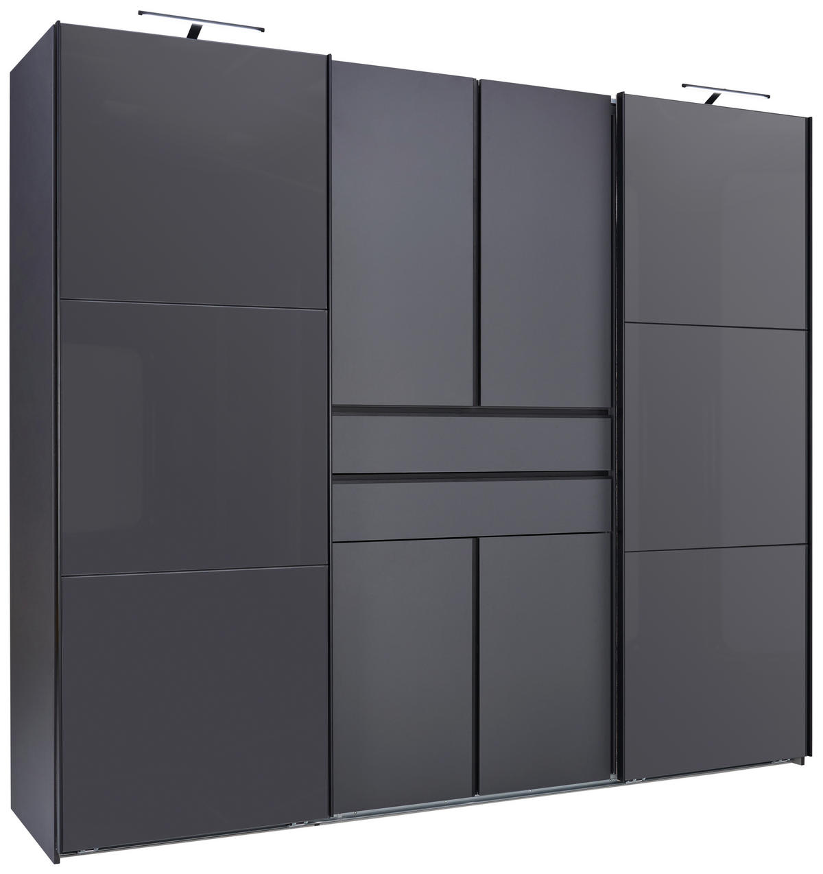 KLEIDERSCHRANK Graphitfarben, Grau  - Schwarz/Graphitfarben, Design, Glas/Holzwerkstoff (250/216/65cm) - Stylife