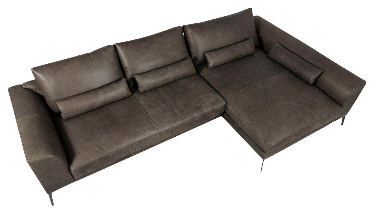 ECKSOFA in Echtleder Fango  - Fango/Schwarz, Design, Leder/Metall (313/172cm) - Livetastic