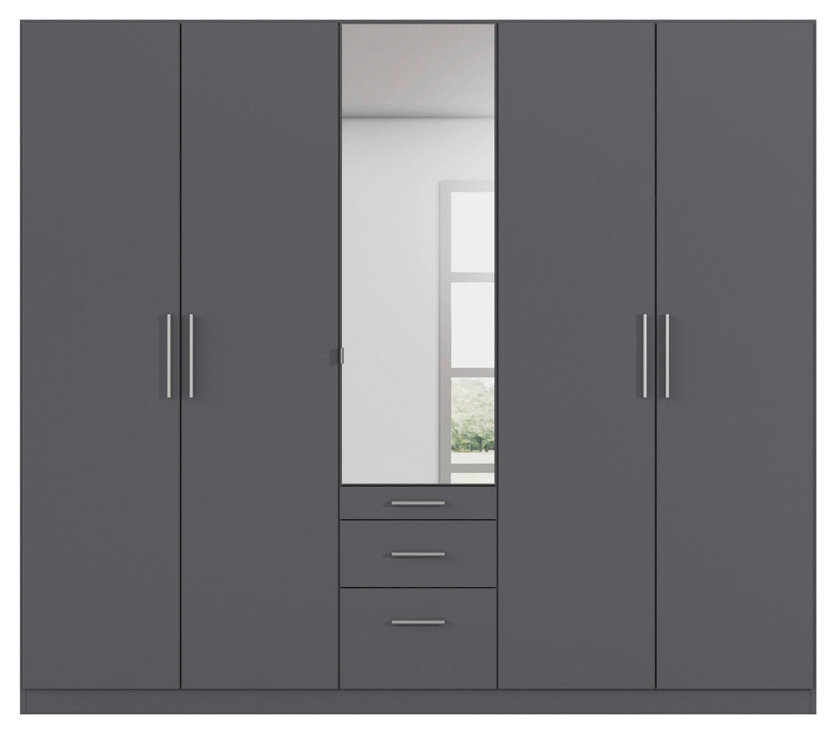 DREHTÜRENSCHRANK 226/197/54 cm,  in Grau, 5-türig  - Alufarben/Grau, KONVENTIONELL, Glas/Holzwerkstoff (226/197/54cm) - home24