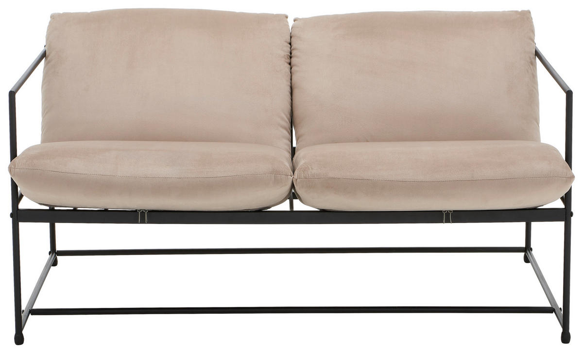 SOFA Samt Taupe  - Taupe/Schwarz, MODERN, Textil/Metall (129/75/87cm) - P & B