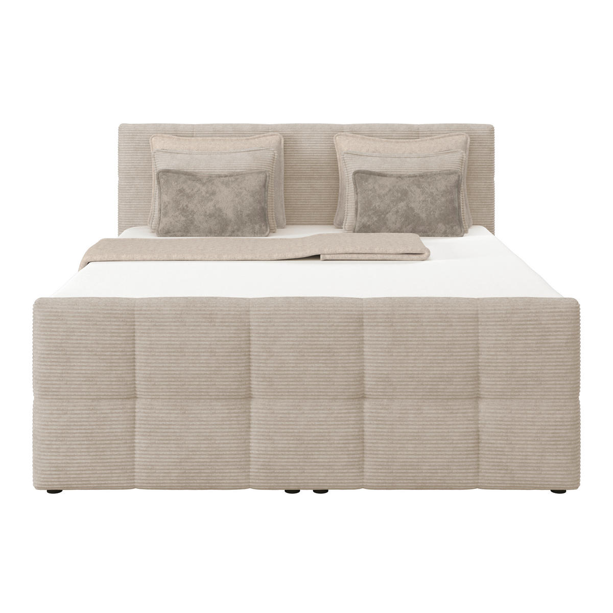 BOXSPRINGBETT 160/200 cm,  in Beige, gepolstertes Kopfteil, Bettkasten, Topper, Matratzen, H3 + H3 = fest  - Beige, KONVENTIONELL, Holz/Holzwerkstoff (160/200cm)